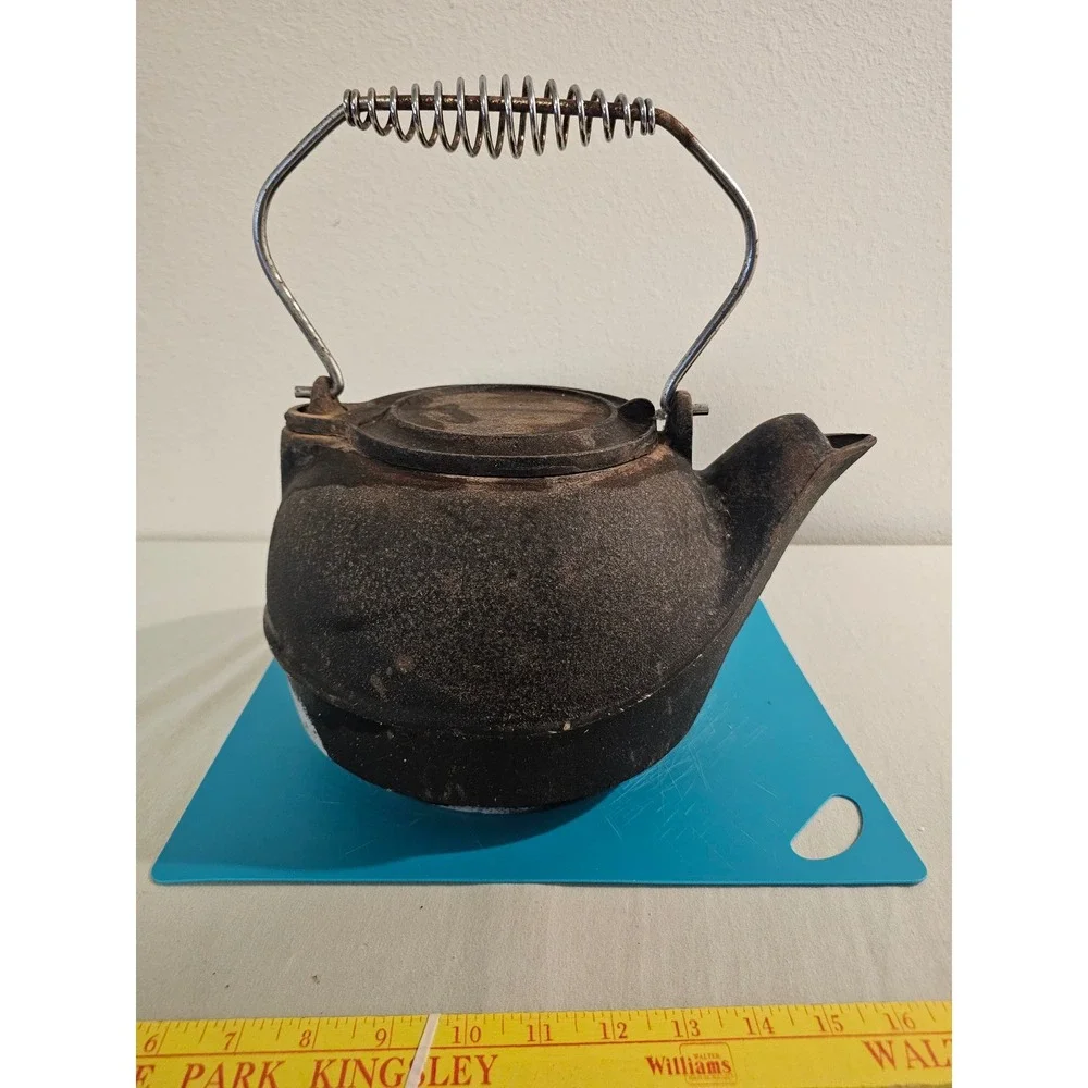 Cast Iron Tea Kettle Black Metal Swivel Lid Vintage Style